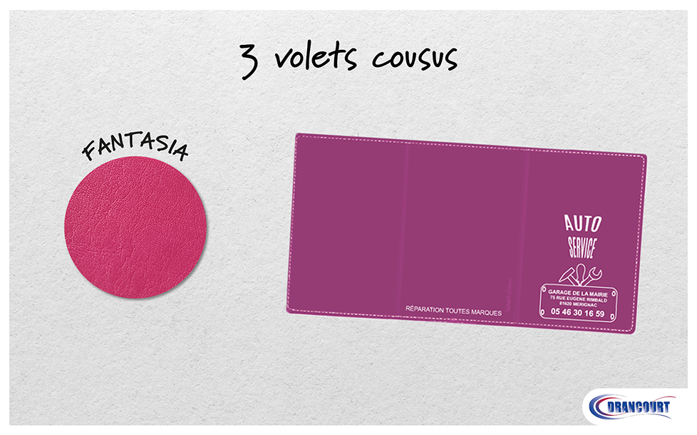 Porte-carte grise 3 volets cousus Fantasia fuschia