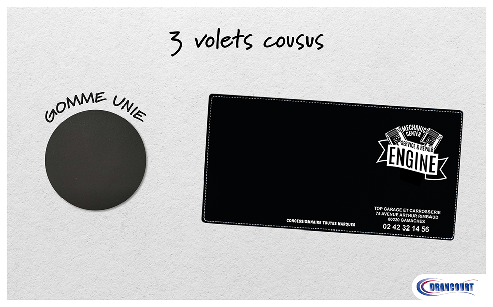 Porte-carte grise 3 volets cousus Gomme Unie noir