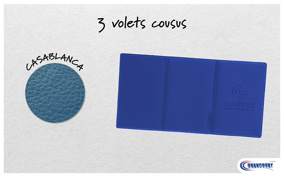 Porte-carte grise 3 volets cousus Casablanca bleu