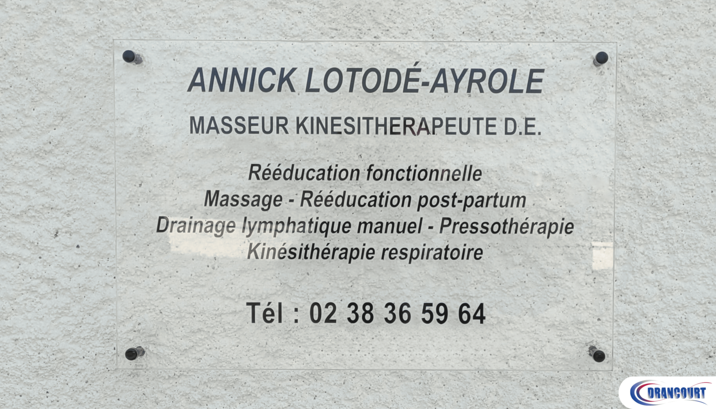 Bannière plaque professionnelle transparente masseur kinésithérapeute Annick Lotodé-Ayrole