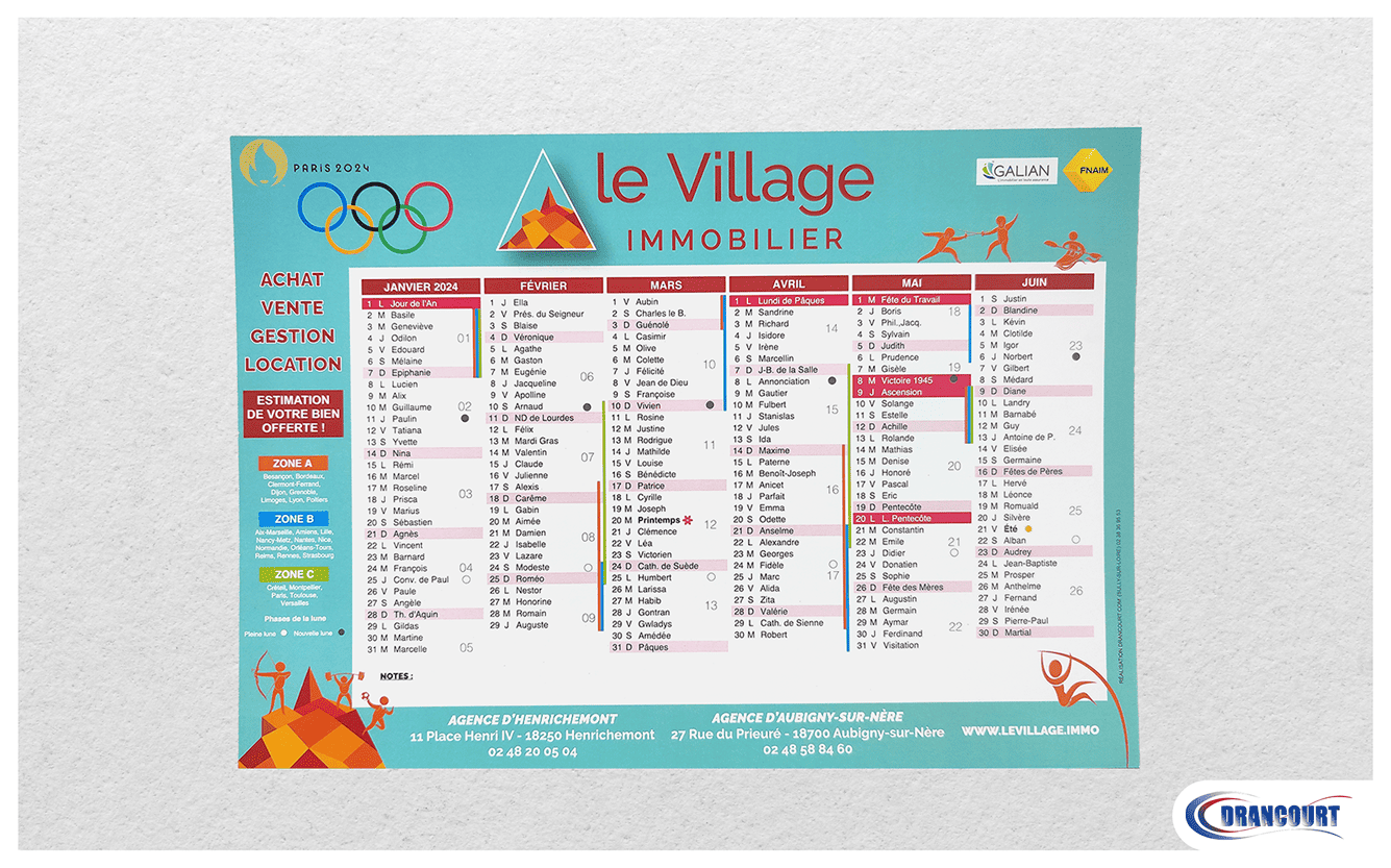 Calendrier cartonné Le Village immobilier