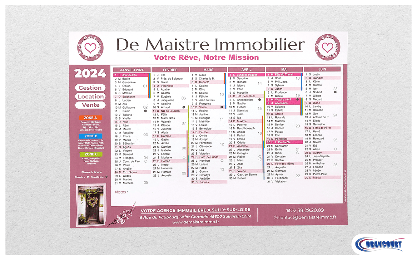 Calendrier cartonnée De Masitre Immobilier