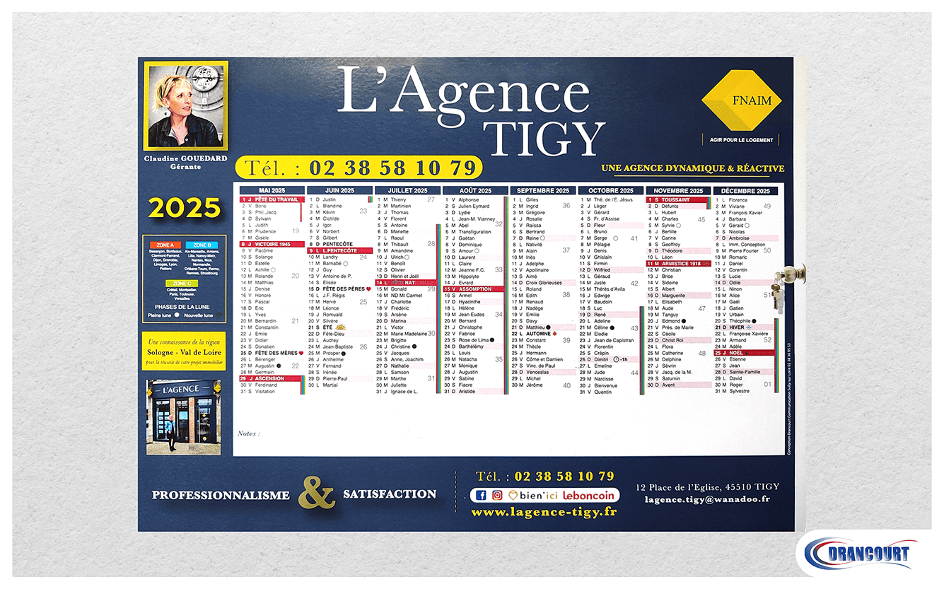 calendrier cartonné L'Agence Tigy